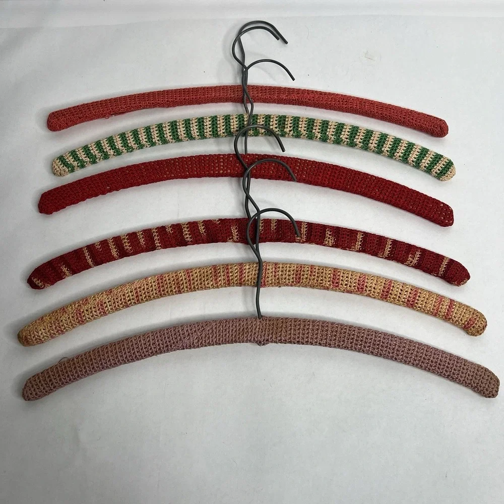 Antique Granny Chic Crochet Hangers Lot of 6 Boho Chic Wooden Multiple Colors